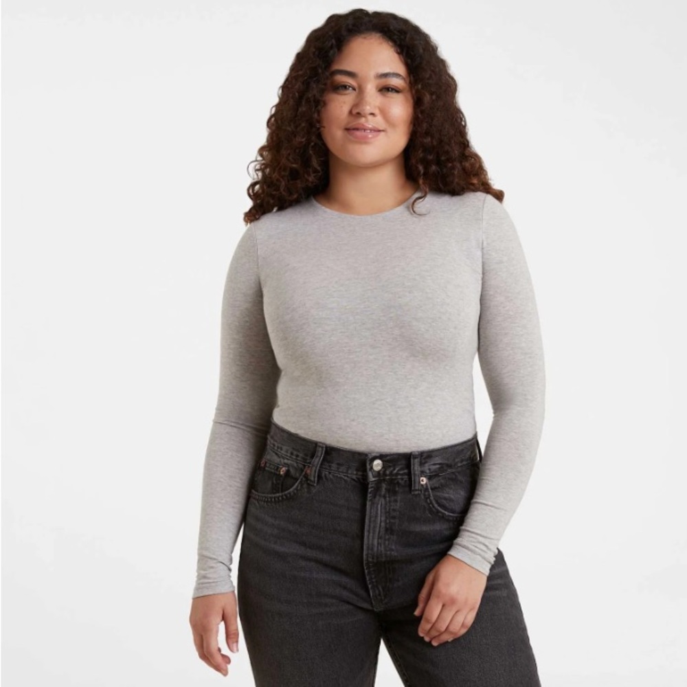 Nuuds Long Sleeve Crewneck Bodysuit Heather Grey Sz S